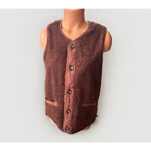 Hem & Thread Womens Brown Reversible Teddy Vest Size S NWT Quilted Preppy
